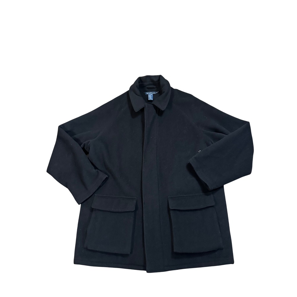 Polo Ralph Lauren Mens Black Wool Blend Car Coat Jacket Large Heavyweight Pocket